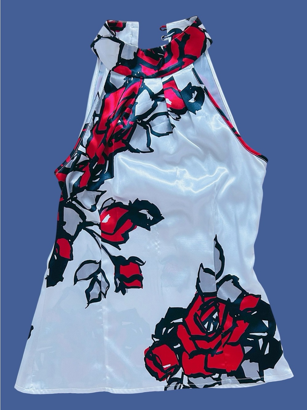 Le Chateau Floral Halter Tank Red & Black Roses size S